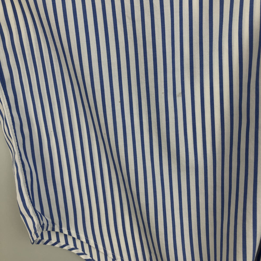 80s-90'S Brooks Brothers MAKERS 6-button short-sleeved button-down striped shirt, made in USA, men's size L equivalent, vintage. cotton blue type Vintage Second Hand