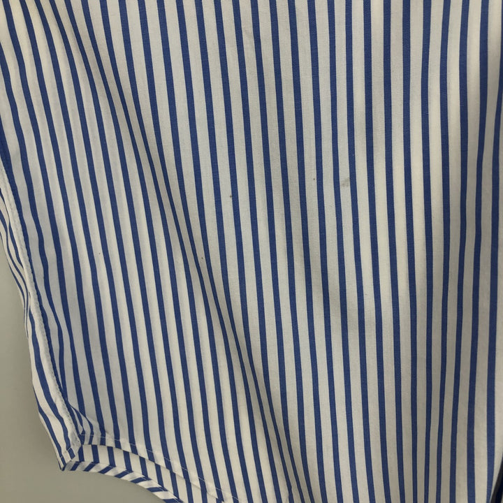 80s-90'S Brooks Brothers MAKERS 6-button short-sleeved button-down striped shirt, made in USA, men's size L equivalent, vintage. cotton blue type Vintage Second Hand