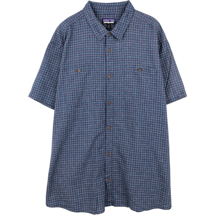 Patagonia Backstep Shirt 53139SP23 Check Pattern Short Sleeve Cotton x Hemp Box Shirt Men's XXL Equivalent Hemp blue type Vintage Second Hand