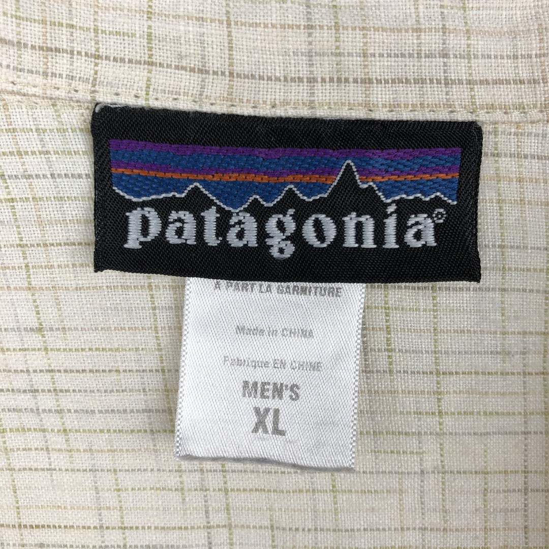 2000'S Patagonia 53141S7 Check Pattern Short-Sleeve Hemp Shirt, Boxy Shirt, Men's Size XL (approx.) Hemp unbleached Vintage Second Hand