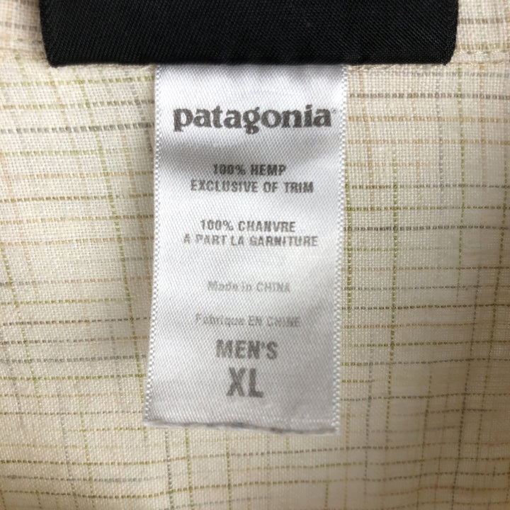 2000'S Patagonia 53141S7 Check Pattern Short-Sleeve Hemp Shirt, Boxy Shirt, Men's Size XL (approx.) Hemp unbleached Vintage Second Hand