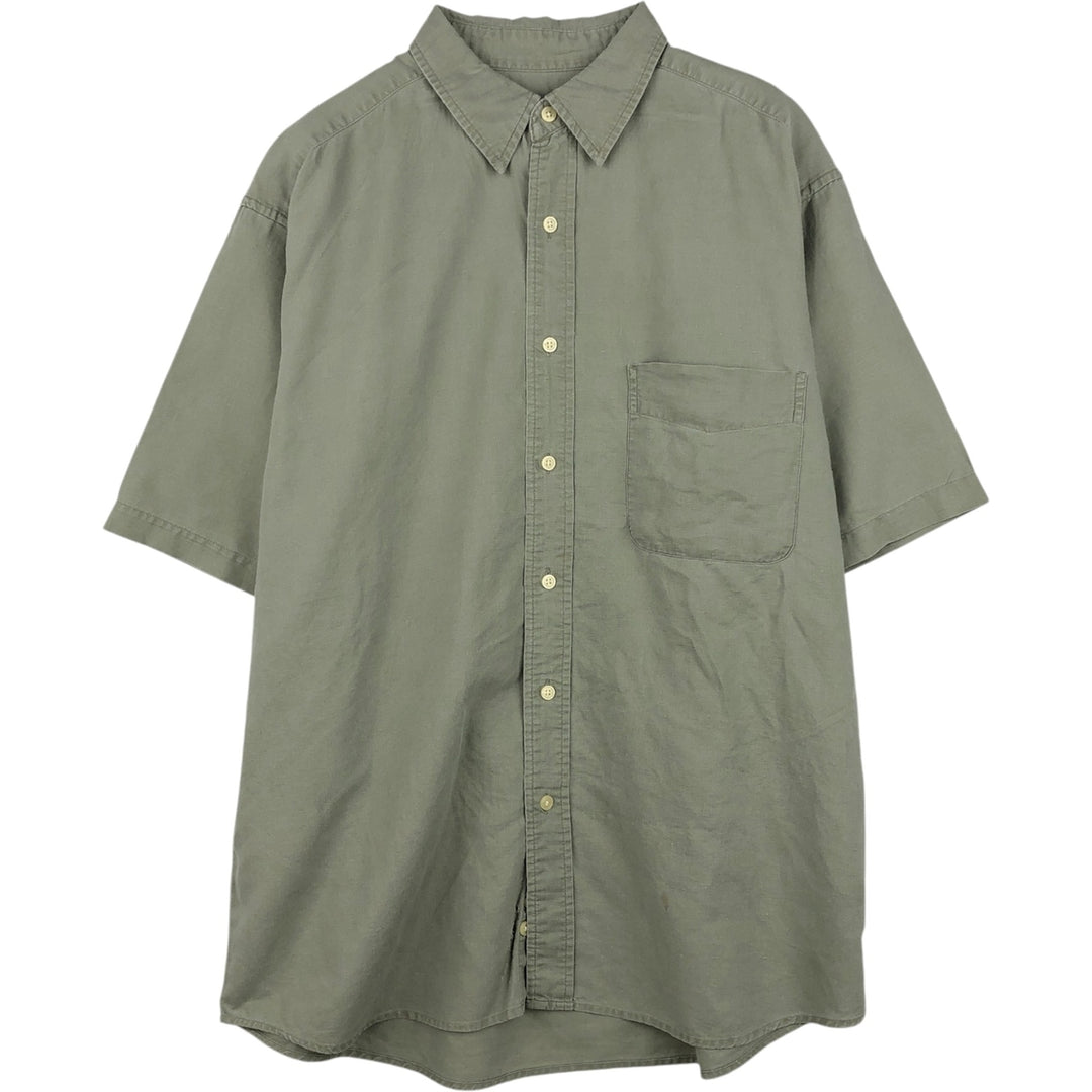 2000'S Eddie Bauer short-sleeved linen shirt, men's size M (approx.) linen Khaki type Vintage Second Hand