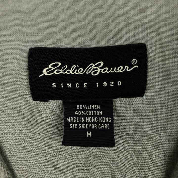 2000'S Eddie Bauer short-sleeved linen shirt, men's size M (approx.) linen Khaki type Vintage Second Hand