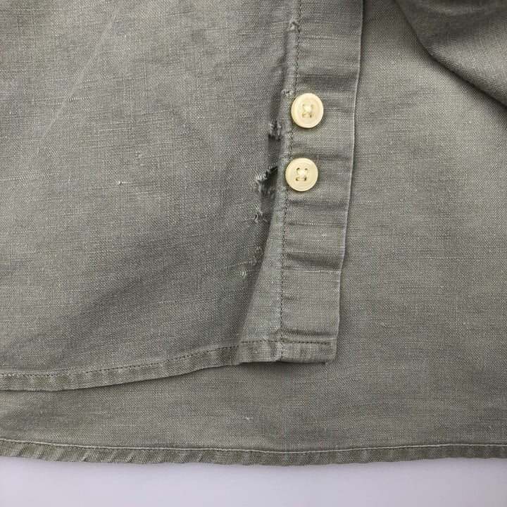 2000'S Eddie Bauer short-sleeved linen shirt, men's size M (approx.) linen Khaki type Vintage Second Hand