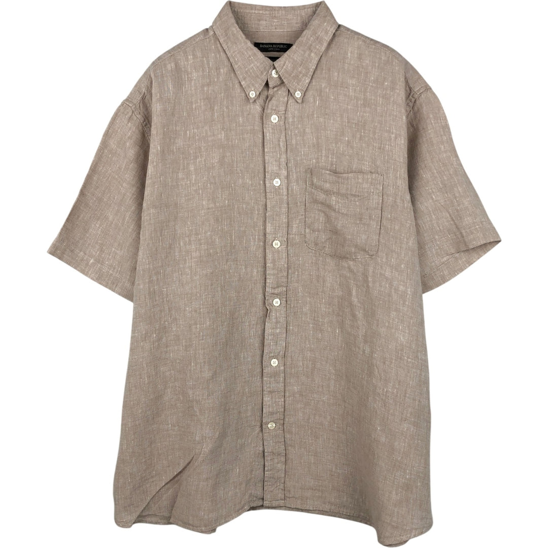 2000'S Banana Republic Standard Fit Short-Sleeve Linen Button-Down Shirt, Men's Size XL (approx.) linen unbleached Vintage Second Hand