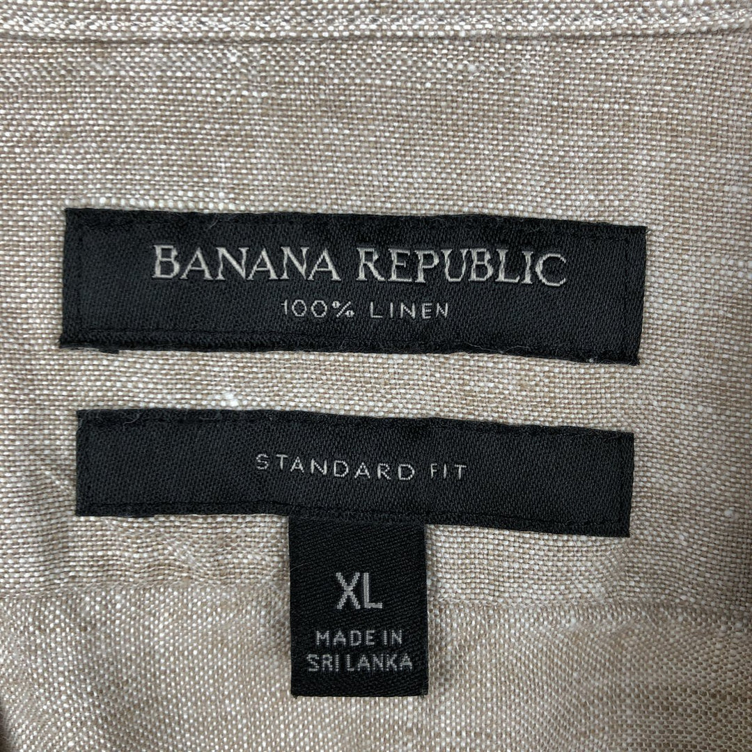2000'S Banana Republic Standard Fit Short-Sleeve Linen Button-Down Shirt, Men's Size XL (approx.) linen unbleached Vintage Second Hand