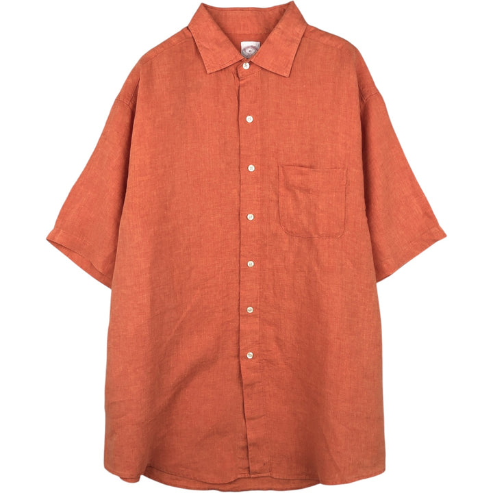 Brooks Brothers 346 Short-Sleeve Wide-Collar Linen Shirt, Men's Size XL (approx.) linen orange type Vintage Second Hand