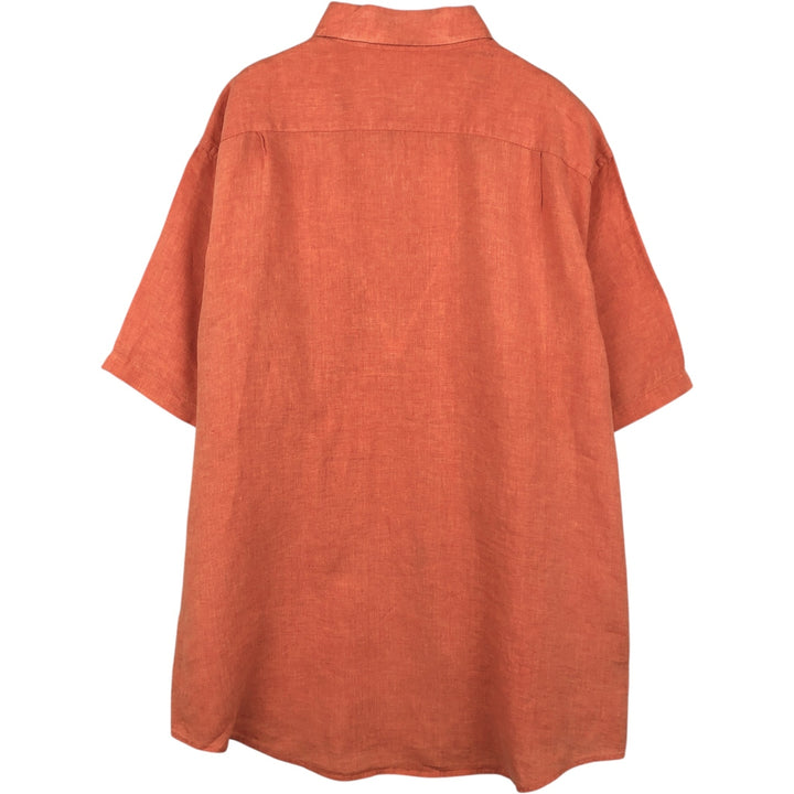 Brooks Brothers 346 Short-Sleeve Wide-Collar Linen Shirt, Men's Size XL (approx.) linen orange type Vintage Second Hand