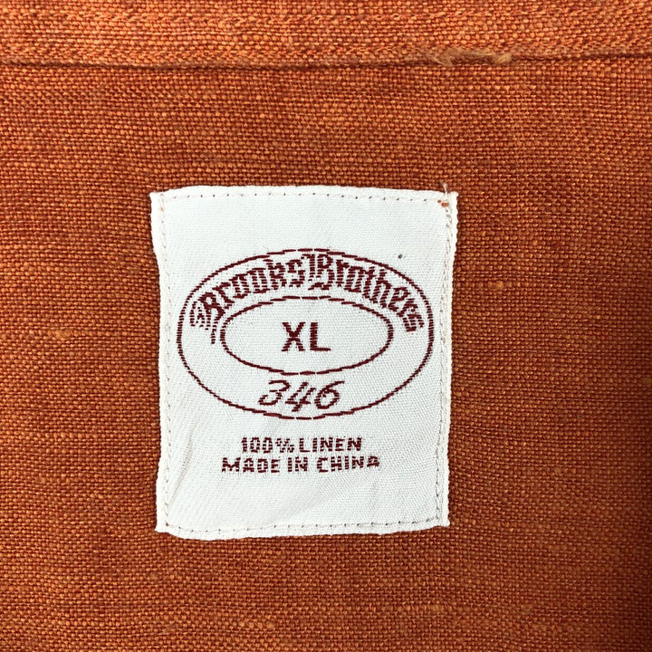 Brooks Brothers 346 Short-Sleeve Wide-Collar Linen Shirt, Men's Size XL (approx.) linen orange type Vintage Second Hand