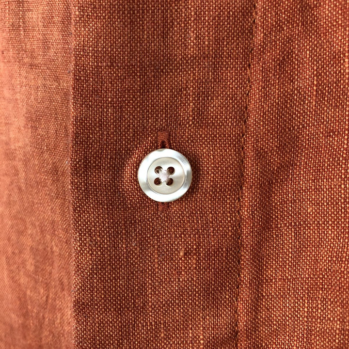 Brooks Brothers 346 Short-Sleeve Wide-Collar Linen Shirt, Men's Size XL (approx.) linen orange type Vintage Second Hand