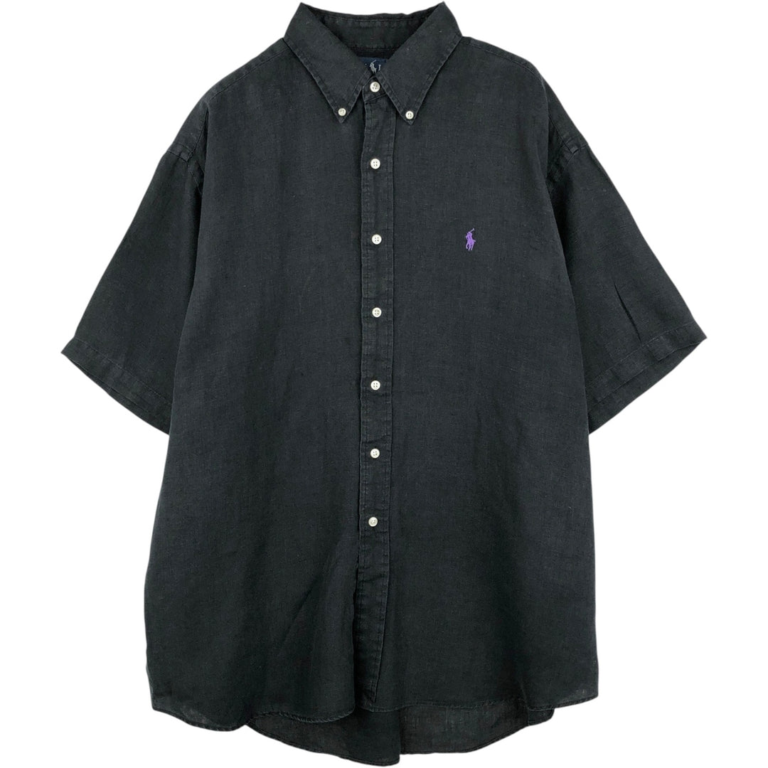Ralph Lauren BLAKE short sleeve linen button down shirt, men's XL size linen black type Vintage Second Hand