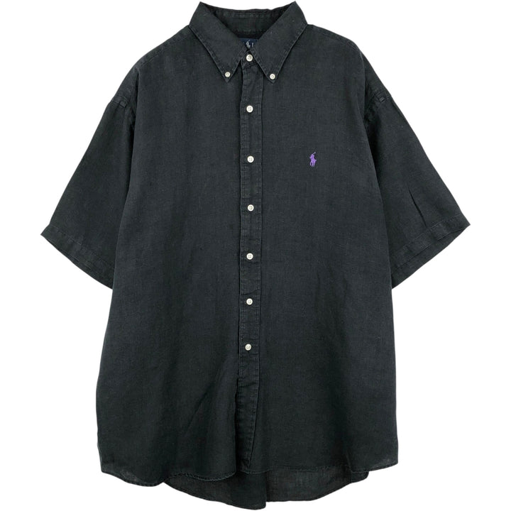 Ralph Lauren BLAKE short sleeve linen button down shirt, men's XL size linen black type Vintage Second Hand