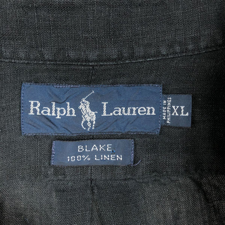 Ralph Lauren BLAKE short sleeve linen button down shirt, men's XL size linen black type Vintage Second Hand