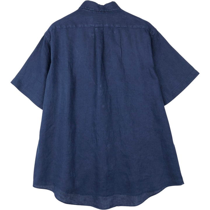 Ralph Lauren short-sleeved linen button-down shirt, men's size XL (approx.) linen navy blue type Vintage Second Hand