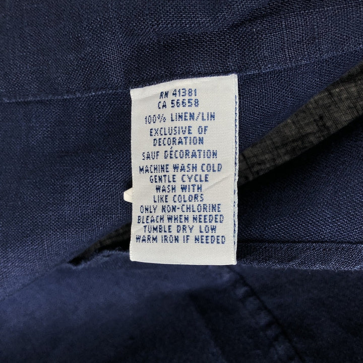 Ralph Lauren short-sleeved linen button-down shirt, men's size XL (approx.) linen navy blue type Vintage Second Hand