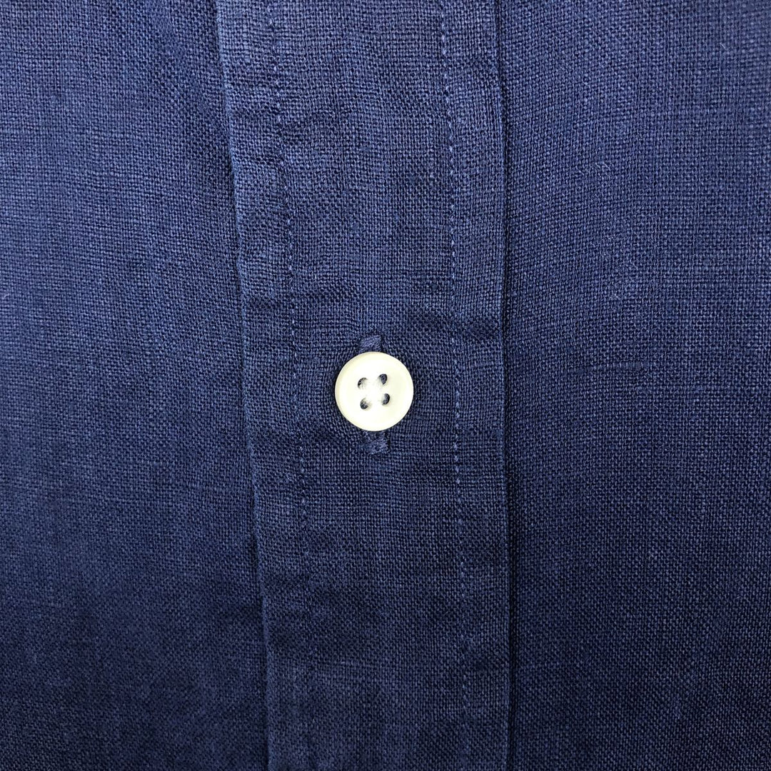 Ralph Lauren short-sleeved linen button-down shirt, men's size XL (approx.) linen navy blue type Vintage Second Hand