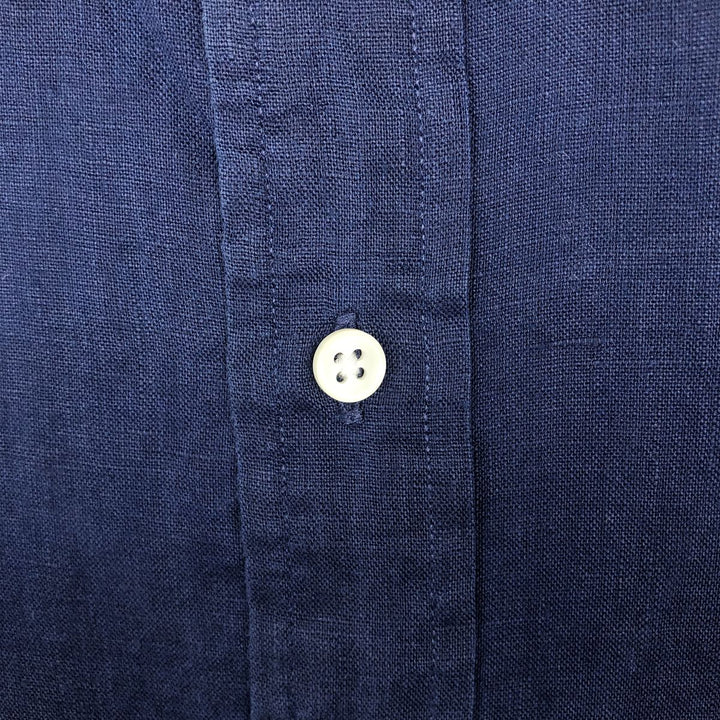 Ralph Lauren short-sleeved linen button-down shirt, men's size XL (approx.) linen navy blue type Vintage Second Hand
