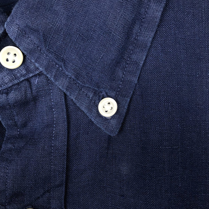 Ralph Lauren short-sleeved linen button-down shirt, men's size XL (approx.) linen navy blue type Vintage Second Hand