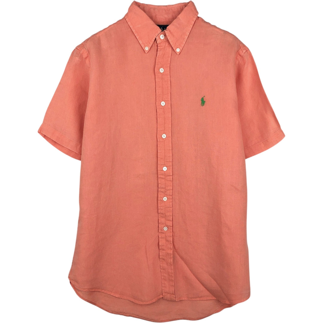 Ralph Lauren CUSTOM FIT short sleeve linen button down shirt, men's size M linen pink type Vintage Second Hand