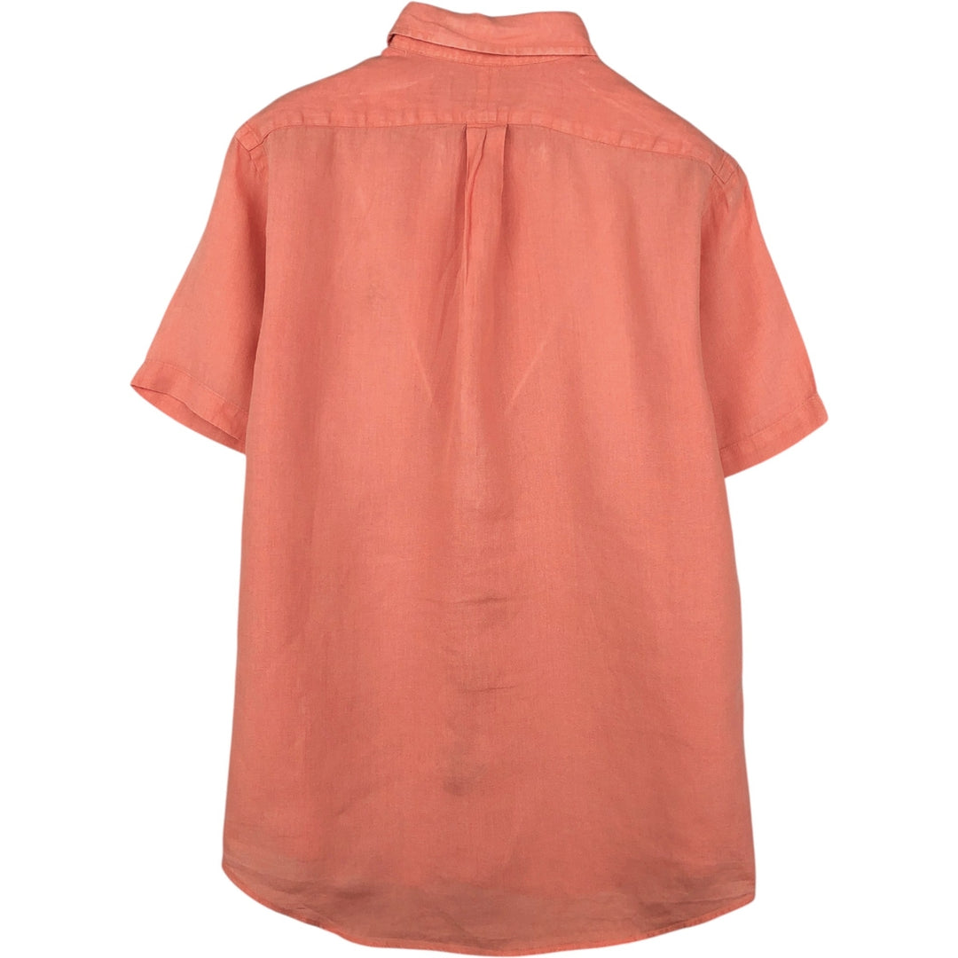 Ralph Lauren CUSTOM FIT short sleeve linen button down shirt, men's size M linen pink type Vintage Second Hand