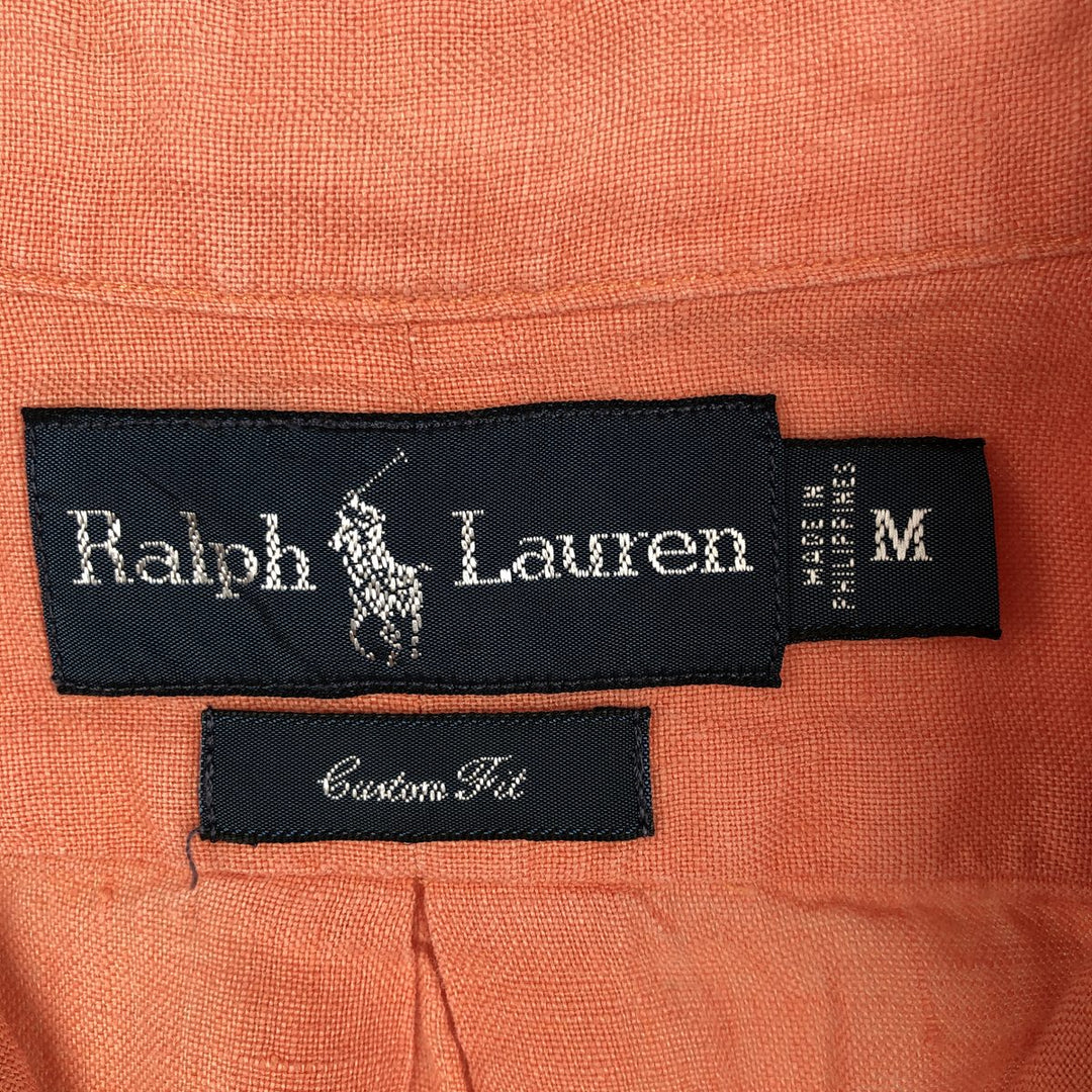 Ralph Lauren CUSTOM FIT short sleeve linen button down shirt, men's size M linen pink type Vintage Second Hand