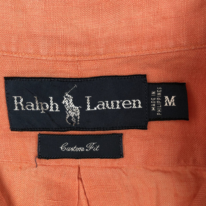 Ralph Lauren CUSTOM FIT short sleeve linen button down shirt, men's size M linen pink type Vintage Second Hand