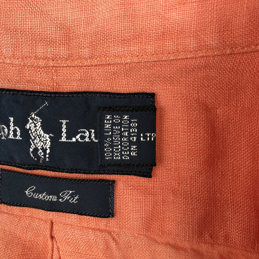 Ralph Lauren CUSTOM FIT short sleeve linen button down shirt, men's size M linen pink type Vintage Second Hand