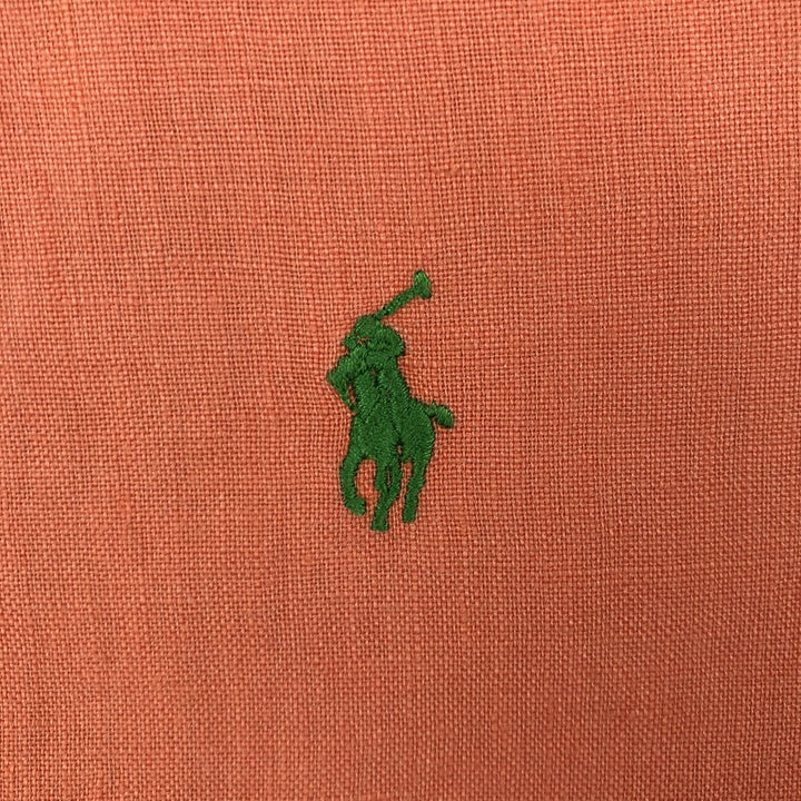 Ralph Lauren CUSTOM FIT short sleeve linen button down shirt, men's size M linen pink type Vintage Second Hand