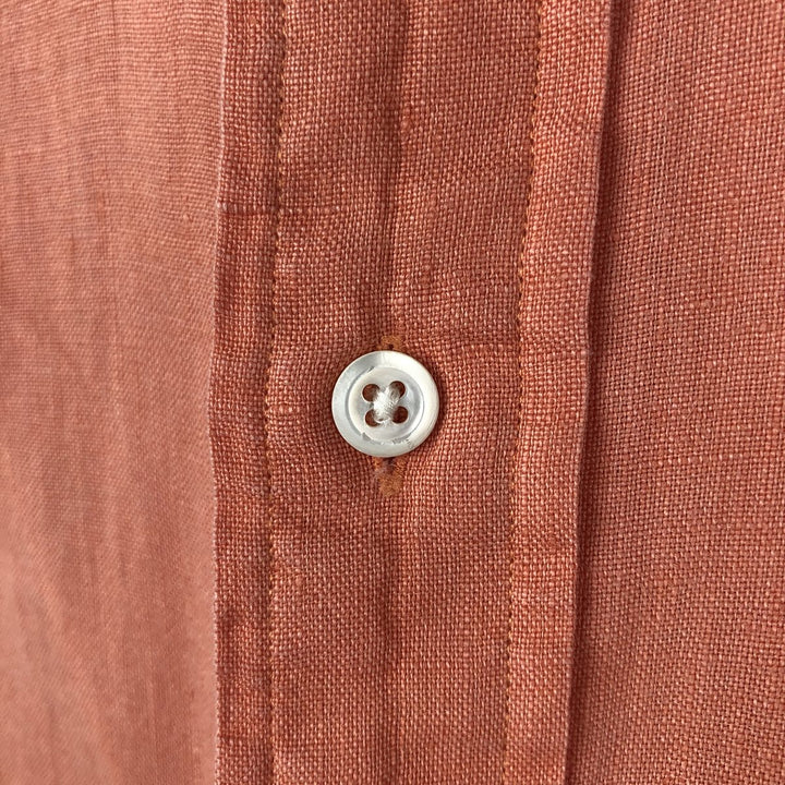 Ralph Lauren CUSTOM FIT short sleeve linen button down shirt, men's size M linen pink type Vintage Second Hand