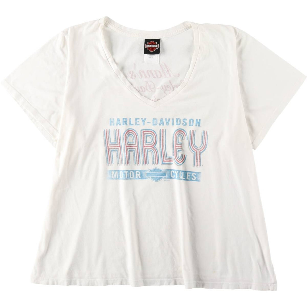 Harley-Davidson V-neck motorcycle bike T-shirt made in the USA, women's size equivalent to XXL cotton white type Vintage Second Hand