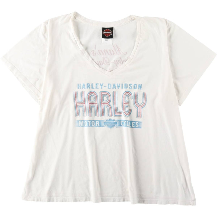 Harley-Davidson V-neck motorcycle bike T-shirt made in the USA, women's size equivalent to XXL cotton white type Vintage Second Hand