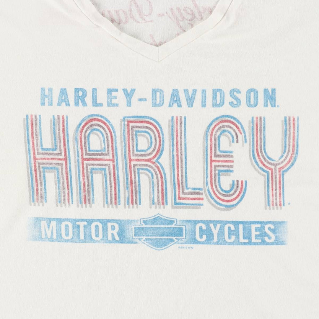 Harley-Davidson V-neck motorcycle bike T-shirt made in the USA, women's size equivalent to XXL cotton white type Vintage Second Hand