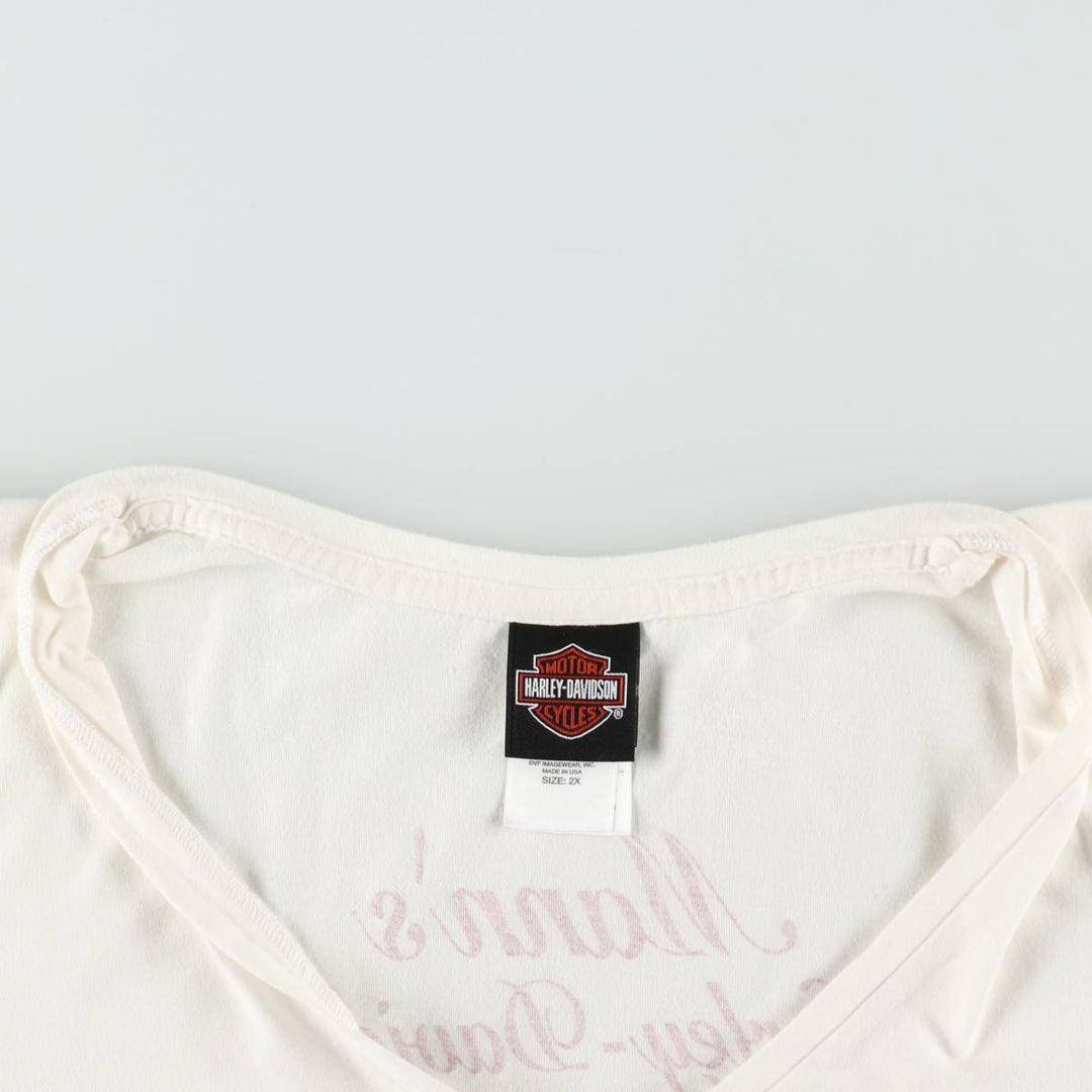 Harley-Davidson V-neck motorcycle bike T-shirt made in the USA, women's size equivalent to XXL cotton white type Vintage Second Hand