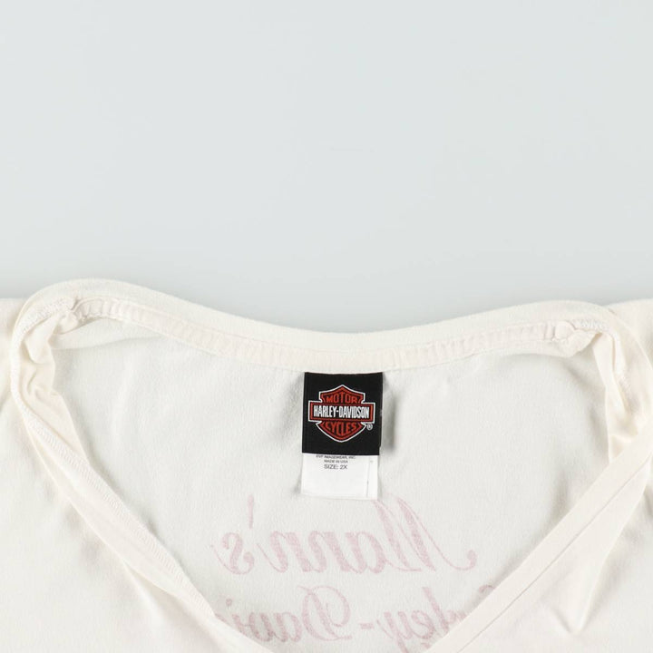 Harley-Davidson V-neck motorcycle bike T-shirt made in the USA, women's size equivalent to XXL cotton white type Vintage Second Hand