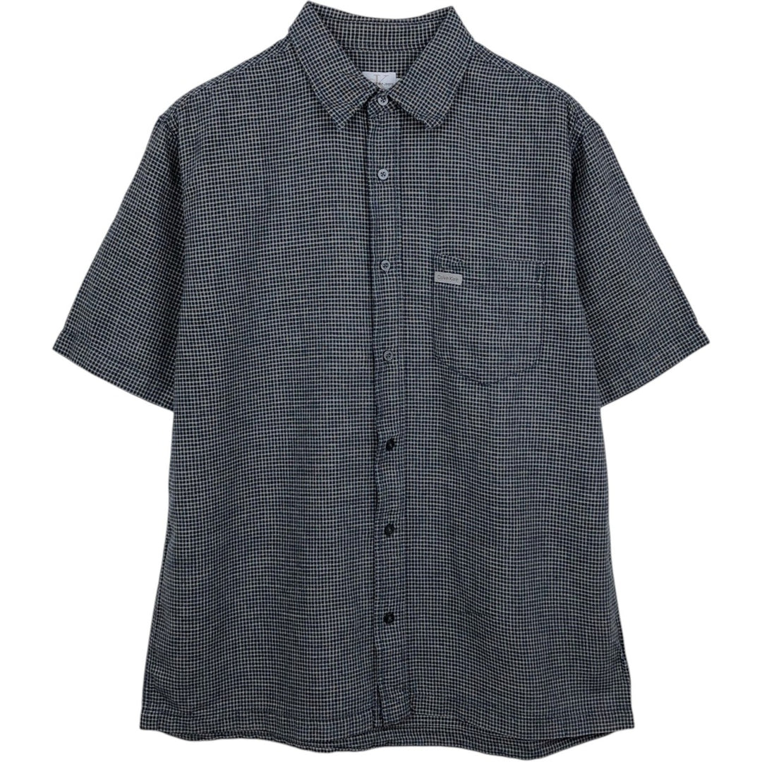 90s-00'S Calvin Klein Jeans Check Pattern Short-Sleeve Cotton x Linen Box Shirt, Men's Size M (approx.) linen navy blue type Vintage Second Hand