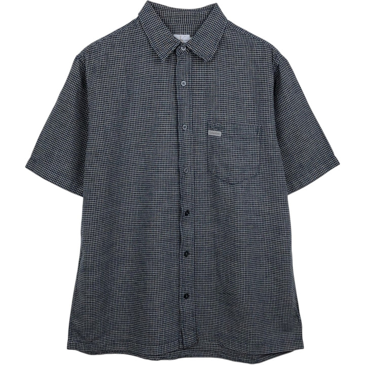 90s-00'S Calvin Klein Jeans Check Pattern Short-Sleeve Cotton x Linen Box Shirt, Men's Size M (approx.) linen navy blue type Vintage Second Hand