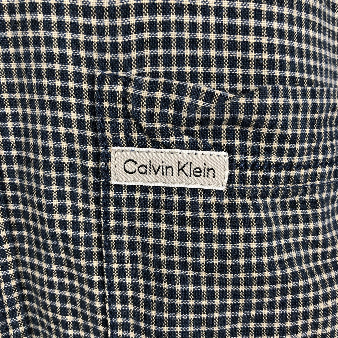 90s-00'S Calvin Klein Jeans Check Pattern Short-Sleeve Cotton x Linen Box Shirt, Men's Size M (approx.) linen navy blue type Vintage Second Hand