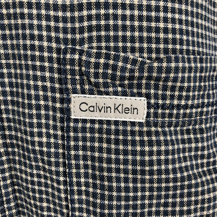90s-00'S Calvin Klein Jeans Check Pattern Short-Sleeve Cotton x Linen Box Shirt, Men's Size M (approx.) linen navy blue type Vintage Second Hand