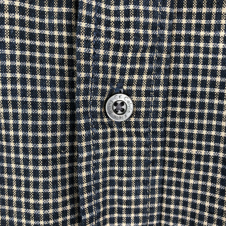 90s-00'S Calvin Klein Jeans Check Pattern Short-Sleeve Cotton x Linen Box Shirt, Men's Size M (approx.) linen navy blue type Vintage Second Hand