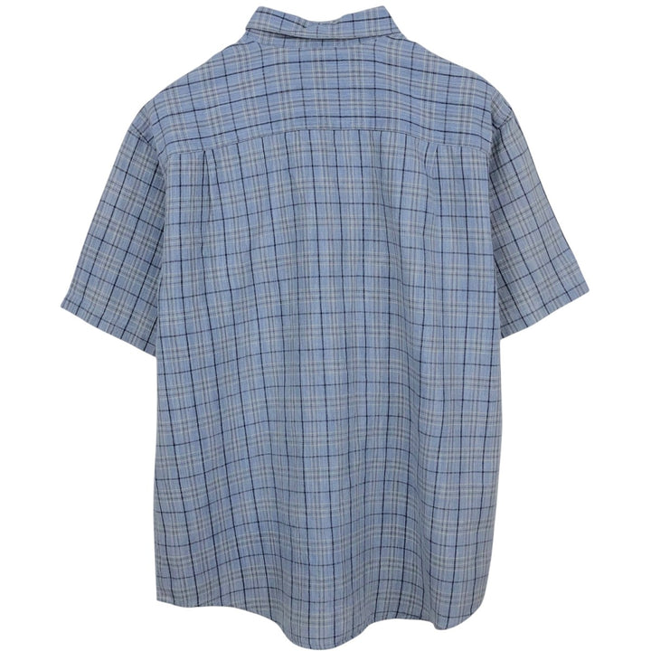90s-00'S LLBean Check Pattern Short-Sleeve Cotton x Linen Shirt, Men's Size L (approx.) linen Blue type light blue Vintage Second Hand