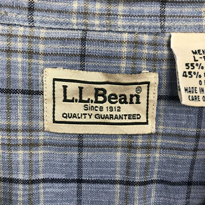 90s-00'S LLBean Check Pattern Short-Sleeve Cotton x Linen Shirt, Men's Size L (approx.) linen Blue type light blue Vintage Second Hand