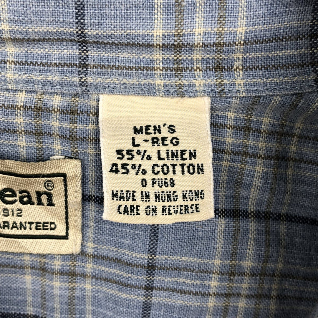 90s-00'S LLBean Check Pattern Short-Sleeve Cotton x Linen Shirt, Men's Size L (approx.) linen Blue type light blue Vintage Second Hand