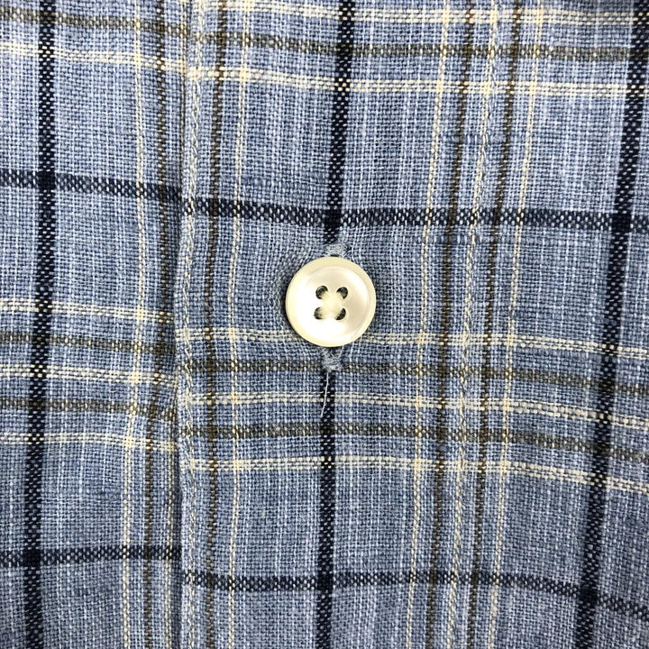 90s-00'S LLBean Check Pattern Short-Sleeve Cotton x Linen Shirt, Men's Size L (approx.) linen Blue type light blue Vintage Second Hand