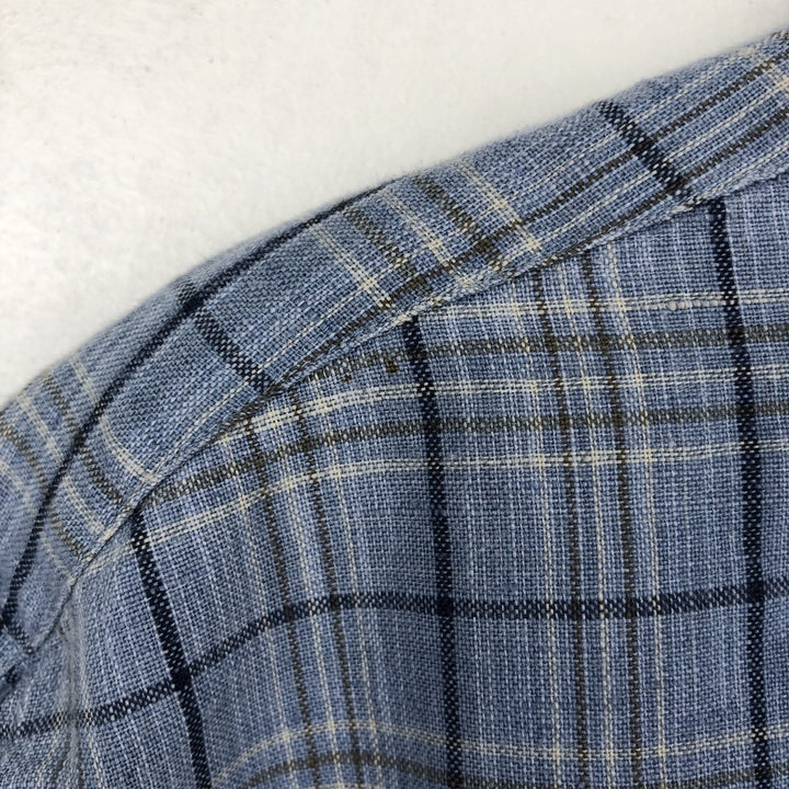 90s-00'S LLBean Check Pattern Short-Sleeve Cotton x Linen Shirt, Men's Size L (approx.) linen Blue type light blue Vintage Second Hand