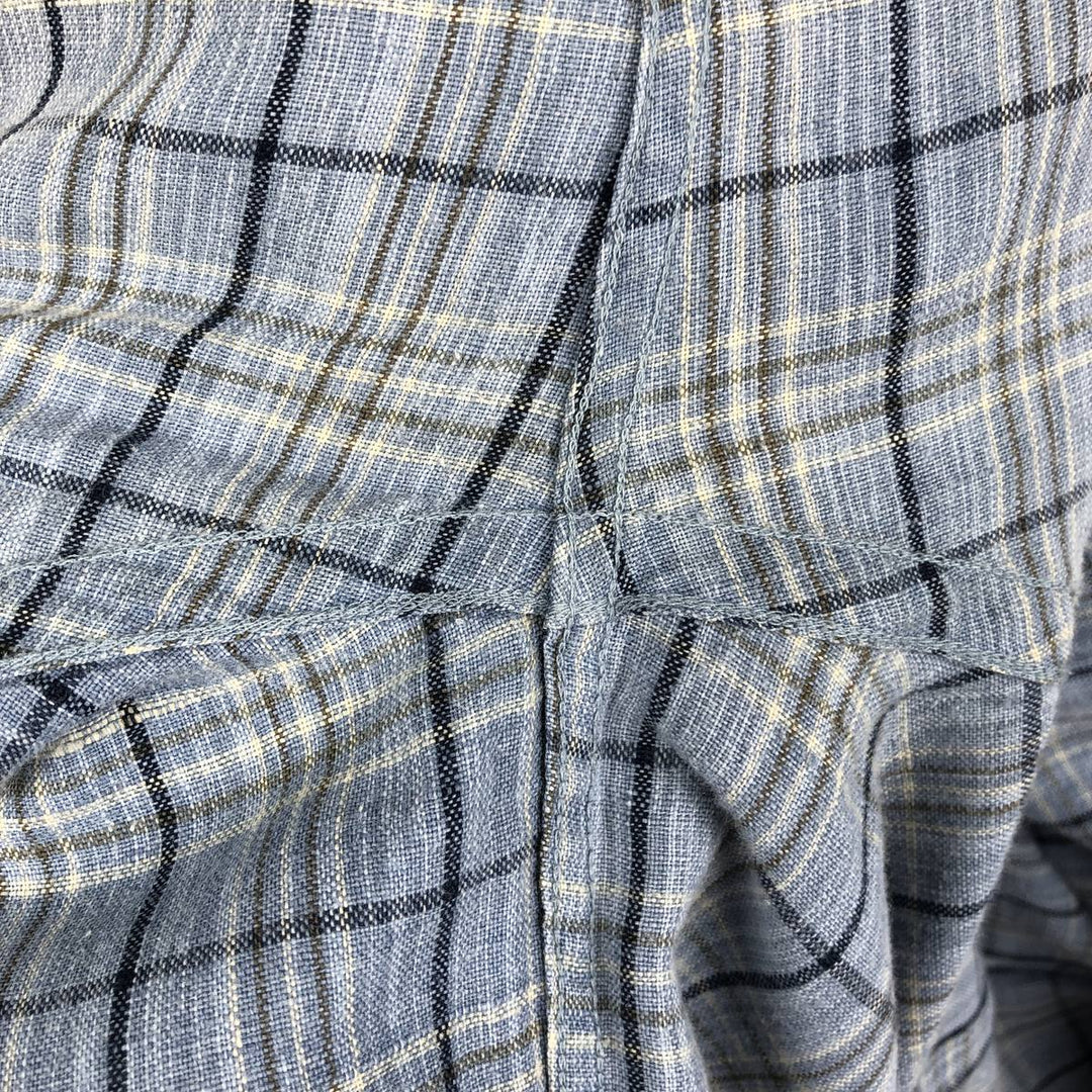 90s-00'S LLBean Check Pattern Short-Sleeve Cotton x Linen Shirt, Men's Size L (approx.) linen Blue type light blue Vintage Second Hand