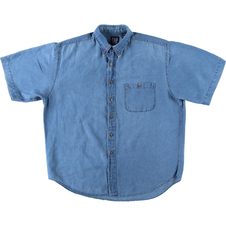 90'S Gap (Old Gap) Chambray Short-Sleeve Cotton x Linen Button-Down Shirt, Men's Size L (Equivalent), Vintage linen blue type Vintage Second Hand