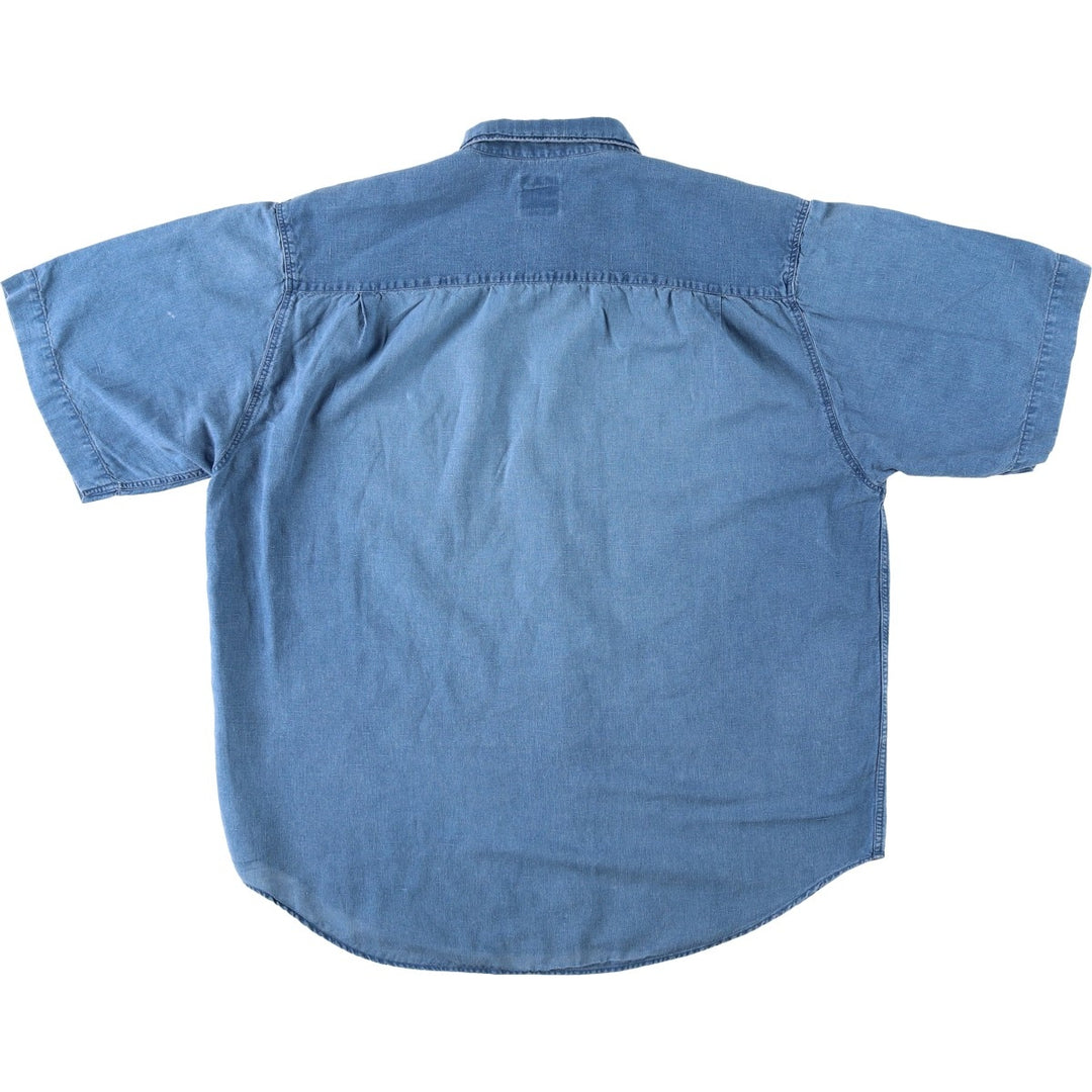 90'S Gap (Old Gap) Chambray Short-Sleeve Cotton x Linen Button-Down Shirt, Men's Size L (Equivalent), Vintage linen blue type Vintage Second Hand