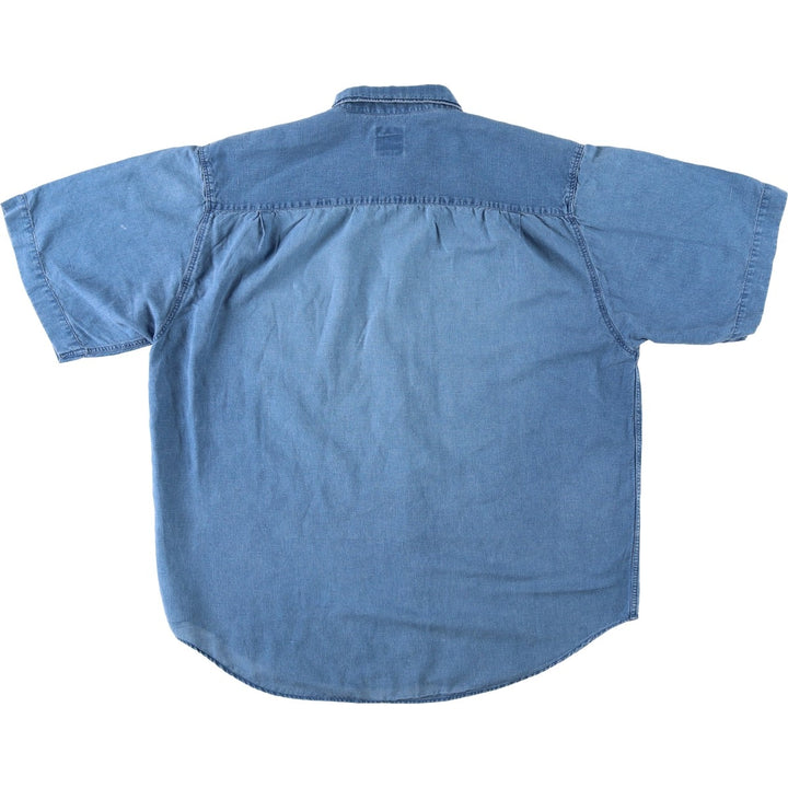 90'S Gap (Old Gap) Chambray Short-Sleeve Cotton x Linen Button-Down Shirt, Men's Size L (Equivalent), Vintage linen blue type Vintage Second Hand
