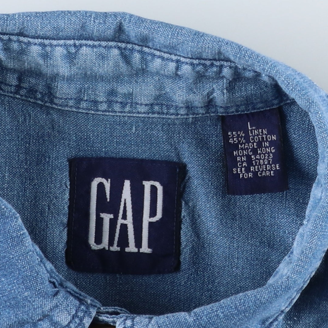 90'S Gap (Old Gap) Chambray Short-Sleeve Cotton x Linen Button-Down Shirt, Men's Size L (Equivalent), Vintage linen blue type Vintage Second Hand