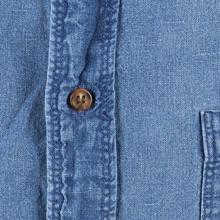 90'S Gap (Old Gap) Chambray Short-Sleeve Cotton x Linen Button-Down Shirt, Men's Size L (Equivalent), Vintage linen blue type Vintage Second Hand